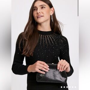 Laura Embellished Sheer Insert Sweater Black